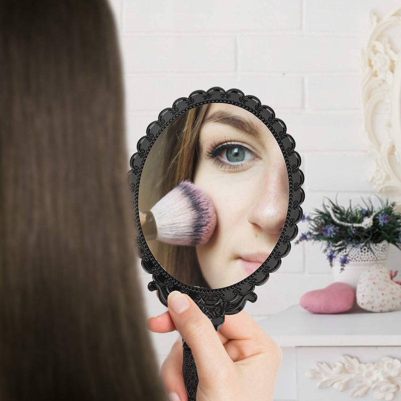 YUSONG Premium Hand Mirror with Handle - Vintage Princess Mirror for Women Black Embossed Flower Small Mirrors Tabletop Party Classroom - Image 4
